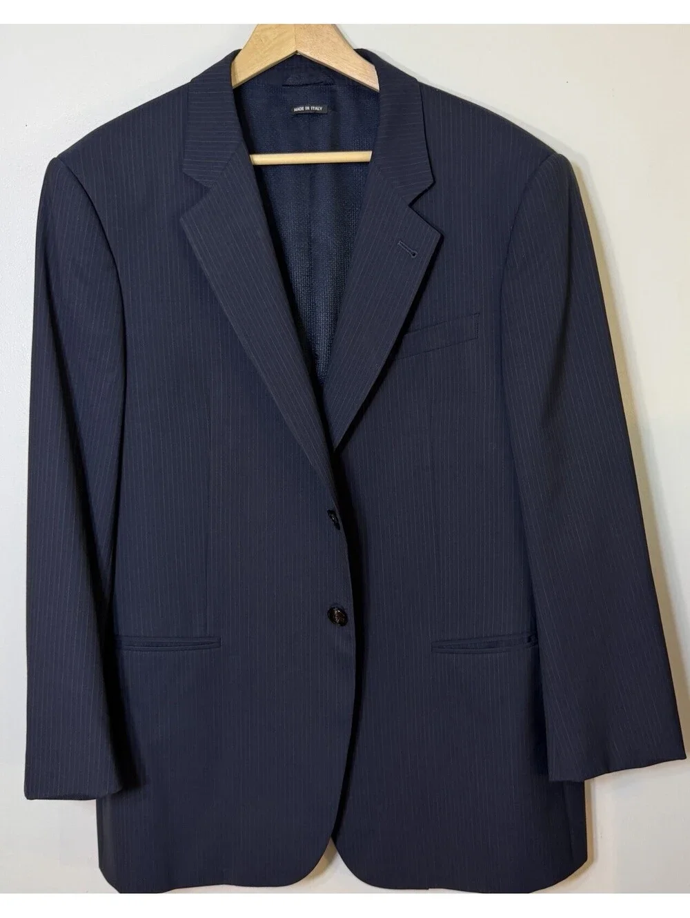 Giorgio Armani Trader Blue Suit Jacket Blazer 44Long Navy Blue Pinstripe Wool